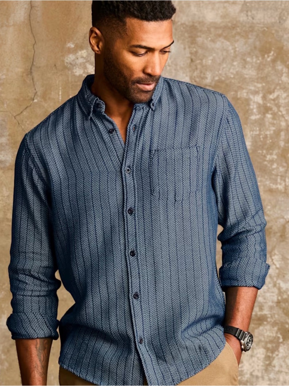 Men's Textured Long-Sleeve Button-Down Frank Shirt